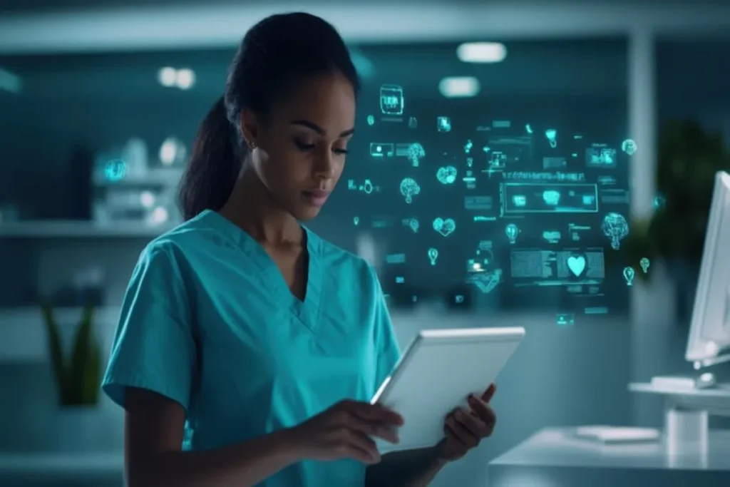 Profissional de saúde usando tablet em imagem sobre melhores agências de marketing digital para hospitais ou clínicas